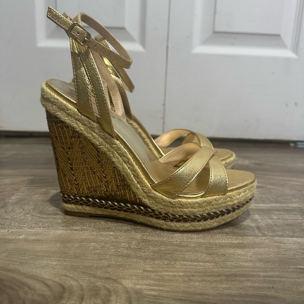 bebe Metallic Gold Wedge Sandals